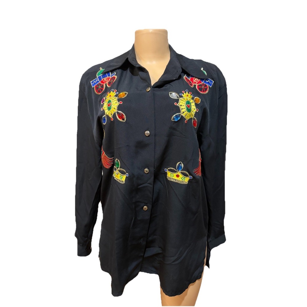 Vtg Impressions of California Blouse 8 Black Rayon Cowboy Western Rodeo Sequin